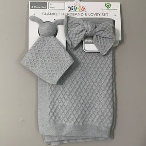 Three Piece Neutral Gray Baby Girl Gift Set